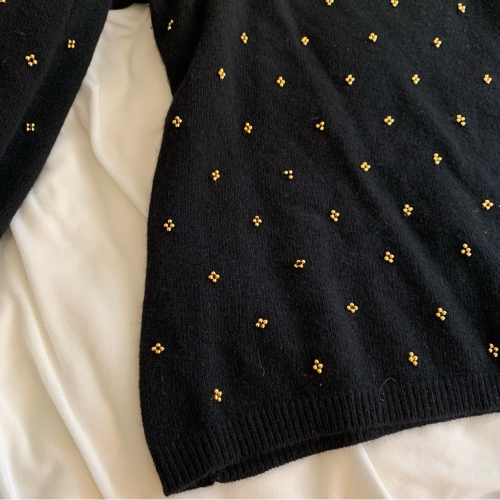 Vintage Gold Beaded Crewneck Black Sweater SZ M - Picture 5 of 13